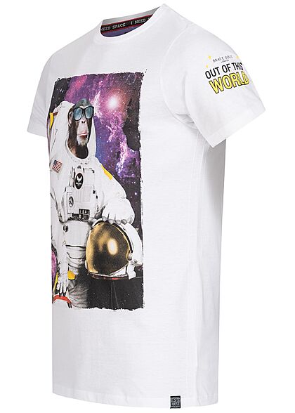 Brave Soul Herren T-Shirt Affe Astronaut Print optic weiss
