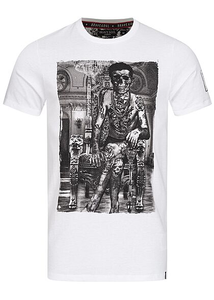 Brave Soul Herren T-Shirt Skelett Print optic weiss