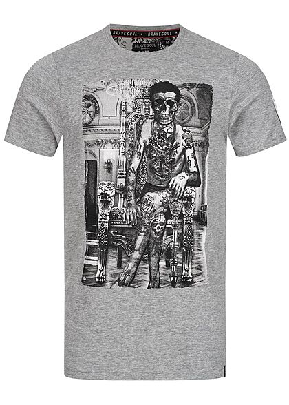 Brave Soul Herren T-Shirt Skelett Print marl hell grau