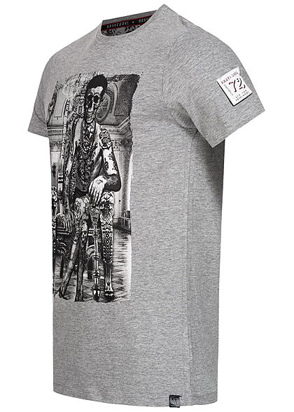Brave Soul Herren T-Shirt Skelett Print marl hell grau