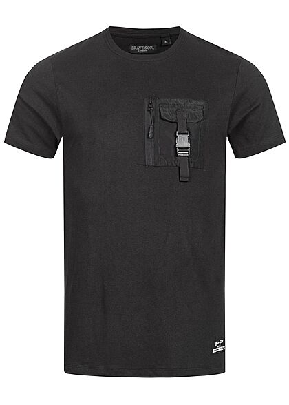 Brave Soul Herren T-Shirt mit Brusttasche jet schwarz - Art.-Nr.: 21052468