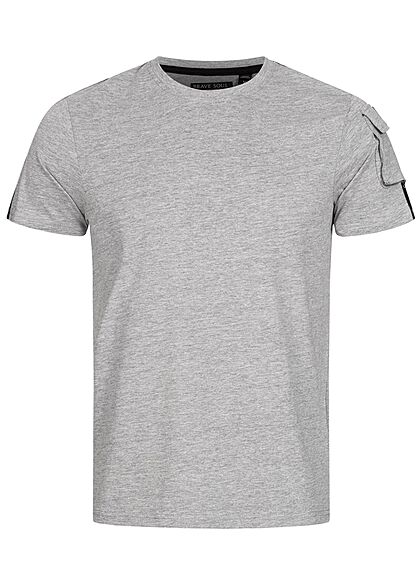 Brave Soul Herren T-Shirt Schultertasche Kontrast Streifen marl hell grau