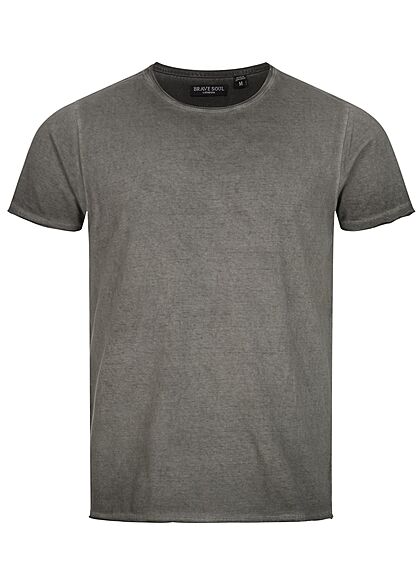 Brave Soul Herren T-Shirt mit Rollsaum cool wash schwarz