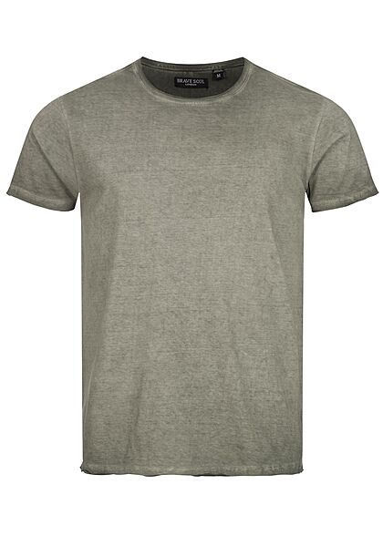 Brave Soul Herren T-Shirt mit Rollsaum cool wash oliv grn - Art.-Nr.: 21052474