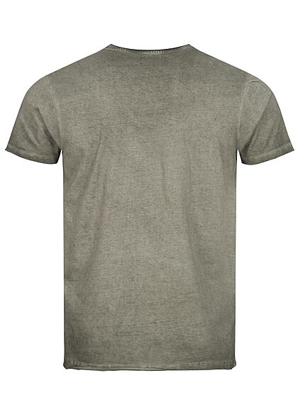 Brave Soul Herren T-Shirt mit Rollsaum cool wash oliv grün