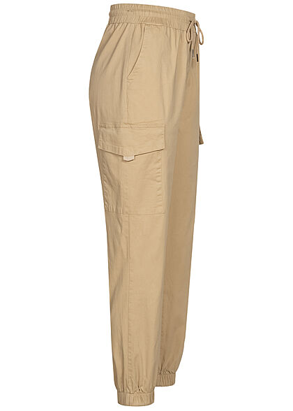 Brave Soul Damen Ankle Cargo Stoffhose 4-Pockets Tunnelzug sand beige - Art.-Nr.: 21052490