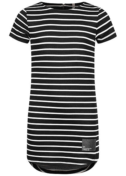 ONLY Kids Mädchen T-Shirt Kleid Zipper hinten Streifen Muster schwarz weiss
