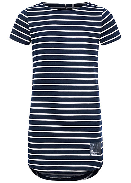 ONLY Kids Mädchen T-Shirt Kleid Zipper hinten Streifen Muster night sky navy weiss - Art.-Nr.: 21052505