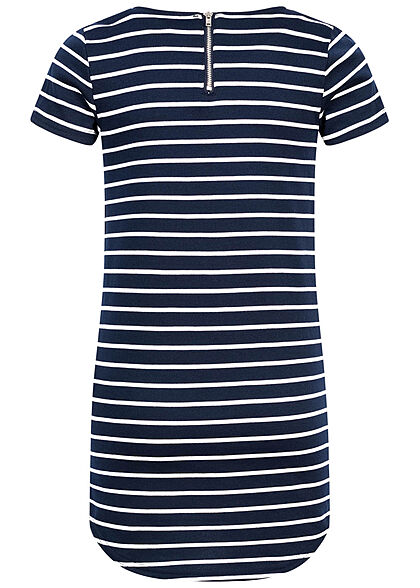 ONLY Kids Mädchen T-Shirt Kleid Zipper hinten Streifen Muster night sky navy weiss