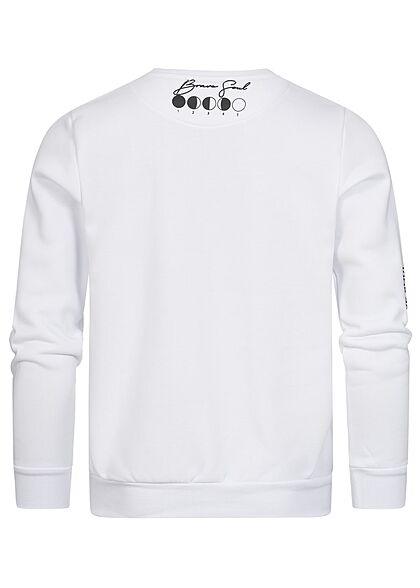Brave Soul Herren Sweater Zipper Fronttasche Logo Text Print optic weiss