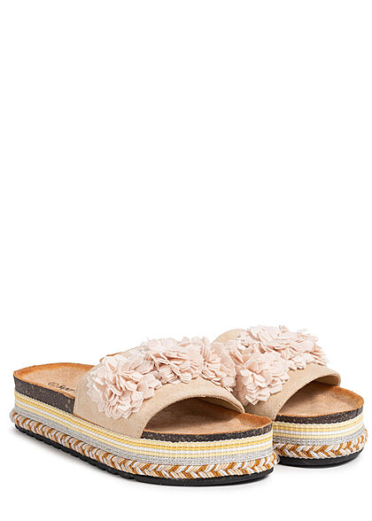 Seventyseven Lifestyle Damen Schuh Materialmix Sandale mit Tll Blumen beige - Art.-Nr.: 21052566
