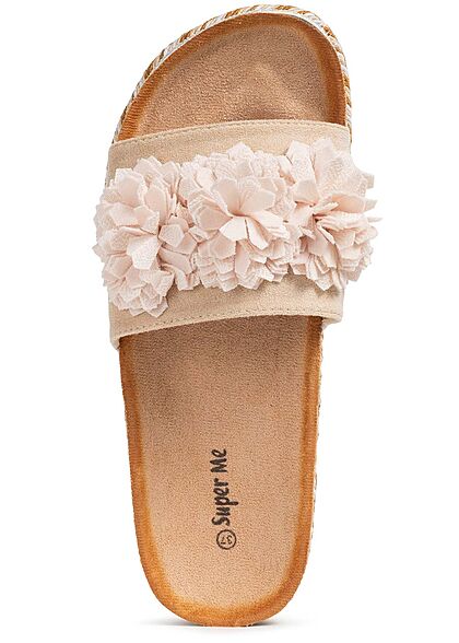 Seventyseven Lifestyle Damen Schuh Materialmix Sandale mit Tll Blumen beige