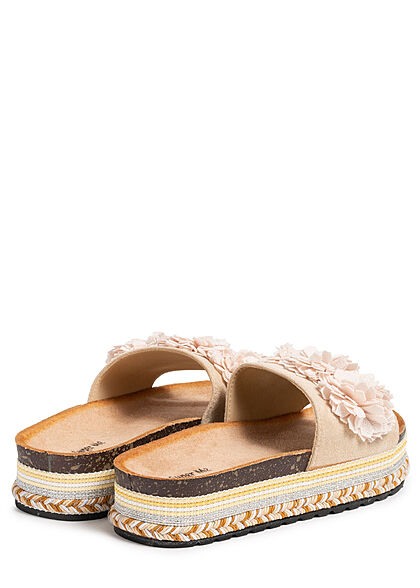 Seventyseven Lifestyle Damen Schuh Materialmix Sandale mit Tll Blumen beige