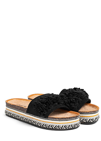 Seventyseven Lifestyle Damen Schuh Materialmix Sandale mit Tll Blumen schwarz - Art.-Nr.: 21052567