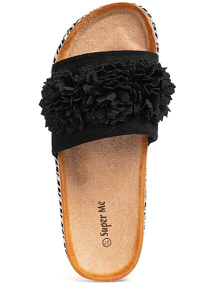 Seventyseven Lifestyle Damen Schuh Materialmix Sandale mit Tll Blumen schwarz