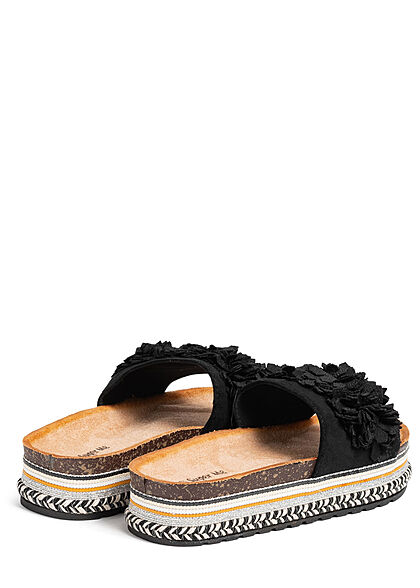 Seventyseven Lifestyle Damen Schuh Materialmix Sandale mit Tll Blumen schwarz