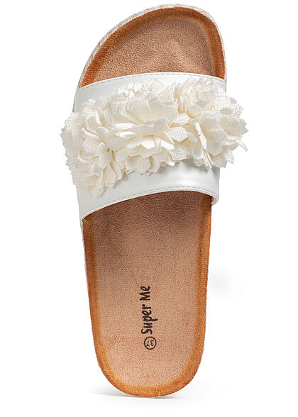Seventyseven Lifestyle Damen Schuh Materialmix Sandale mit Tll Blumen weiss