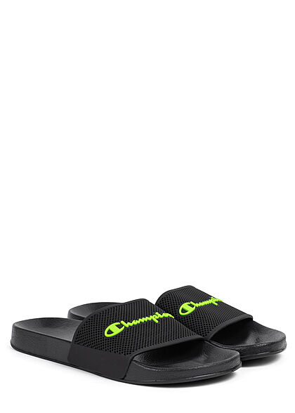 Champion Herren Schuh Sandale Logo Print schwarz neon grün