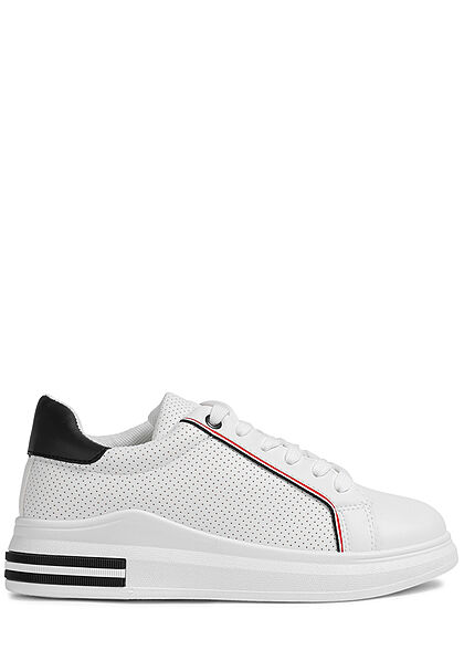Seventyseven Lifestyle Damen Schuh Kunstleder Plateau Sneaker Löcher weiss schwarz