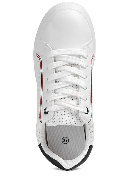 Seventyseven Lifestyle Damen Schuh Kunstleder Plateau Sneaker Löcher weiss schwarz