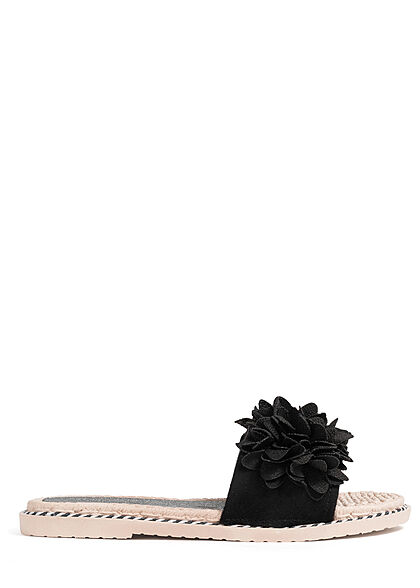 Seventyseven Lifestyle Damen Schuh Sandale Deko Blumen Applikation schwarz