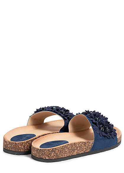 Seventyseven Lifestyle Damen Schuh Sandale Deko Blumen Applikation dunkel blau