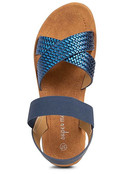 Seventyseven Lifestyle Damen Schuh Riemen Sandale Flechtoptik metallic blau