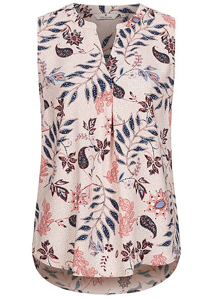 Tom Tailor Damen V-Neck Blusen Top Paisley Blumen Print weiss