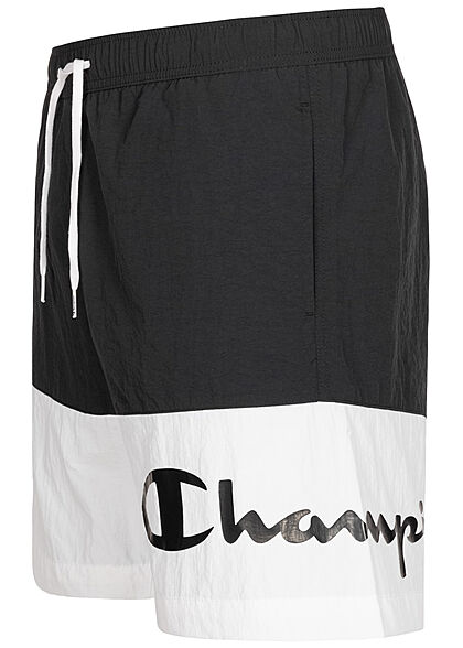 Champion Herren 2-Tone Shorts Badehose 3-Pockets Tunnelzug Logo Print schwarz weiss