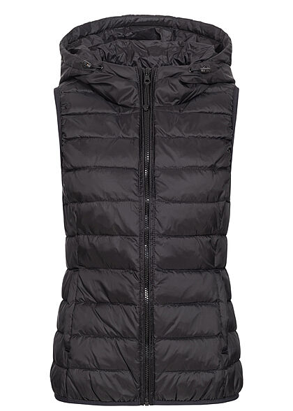 ONLY Dames NOOS Gewatteerd vest met kap en 2 zakken zwart