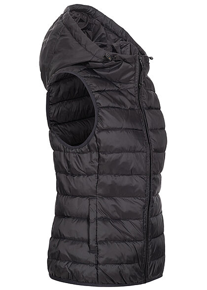 ONLY Dames NOOS Gewatteerd vest met kap en 2 zakken zwart
