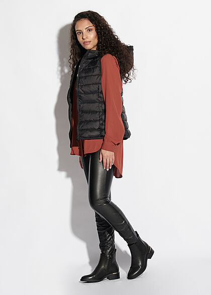 ONLY Dames NOOS Gewatteerd vest met kap en 2 zakken zwart