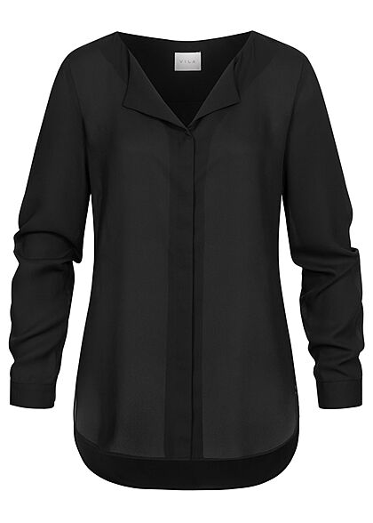VILA Dames NOOS lichte V-hals Blouse met lange mouwen zwart