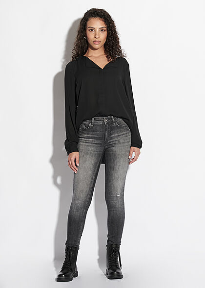 VILA Dames NOOS lichte V-hals Blouse met lange mouwen zwart