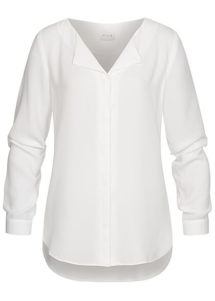 VILA Dames NOOS lichte V-hals Blouse met lange mouwen Sneeuwwitje