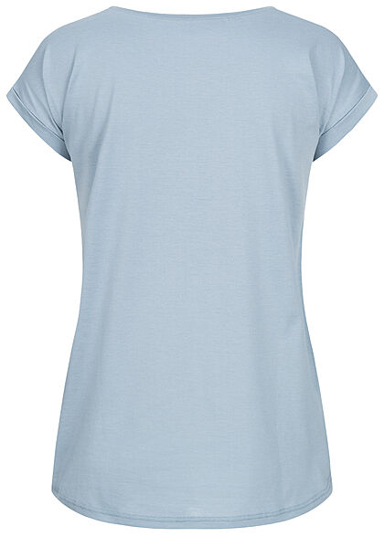 VILA Damen NOOS Basic T-Shirt mit Ärmelumschlag Vokuhila ashley hellblau