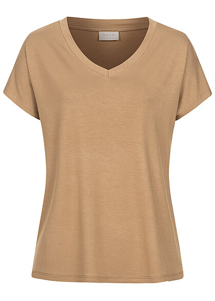 VILA Dames NOOS V-Neck T-Shirt tigers eye bruin - Art.-Nr.: 21052730
