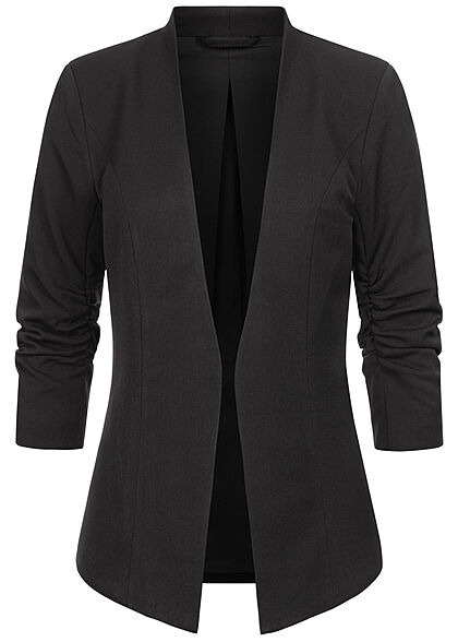 VILA Dames NOOS Open blazer met 3/4 mouwen gekreukte look zwart