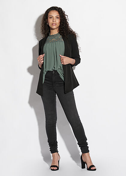 VILA Dames NOOS Open blazer met 3/4 mouwen gekreukte look zwart
