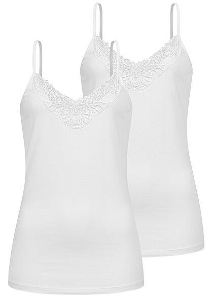 Seventyseven Lifestyle Dames 2-Pack Set V-Neck Top met Kanten unicolor wit