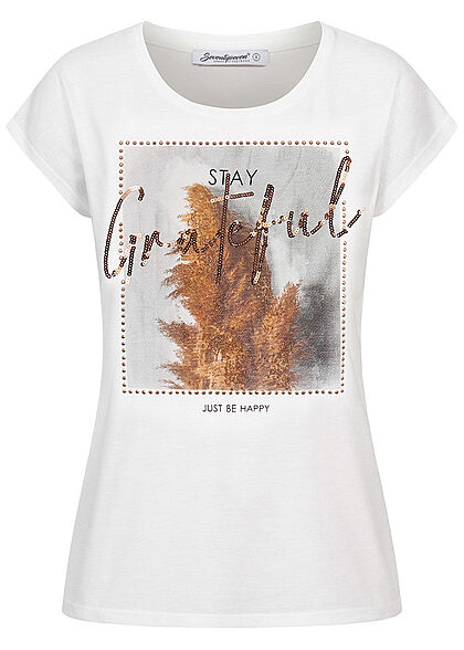 Seventyseven Lifestyle Dames Casual T-Shirt Grateful Print wit