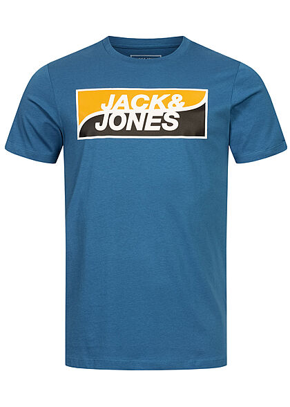 Jack and Jones Herren T-Shirt Logo Frontprint Slim Fit deep water blau - Art.-Nr.: 21055271