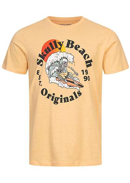 Jack and Jones Herren T-Shirt Skulls Surf Club Print Regular Fit sahara sun gelb - Art.-Nr.: 21055285