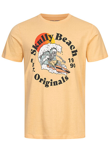 Jack and Jones Herren T-Shirt Skulls Surf Club Print Regular Fit sahara sun gelb