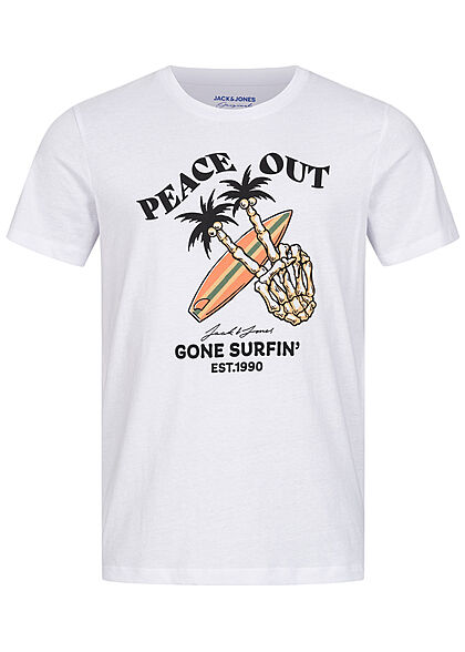 Jack and Jones Herren T-Shirt Skulls Surf Club Print Regular Fit weiss