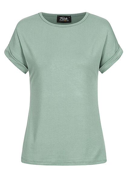 Fresh Lemons Damen Basic Viskose Shirt rmelumschlag chinois grn - Art.-Nr.: 21055636