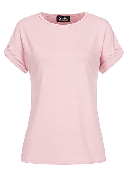 Fresh Lemons Damen Basic Viskose Shirt Ärmelumschlag old rose