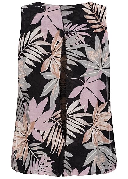 Styleboom Fashion Dames Chiffon Top Tropical Print zwart