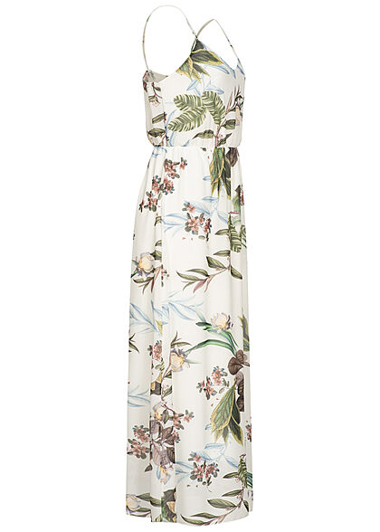 Styleboom Fashion Damen Maxi Trägerkleid Tropical Print weiss multicolor