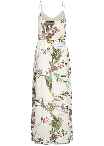 Styleboom Fashion Damen Maxi Trägerkleid Tropical Print weiss multicolor